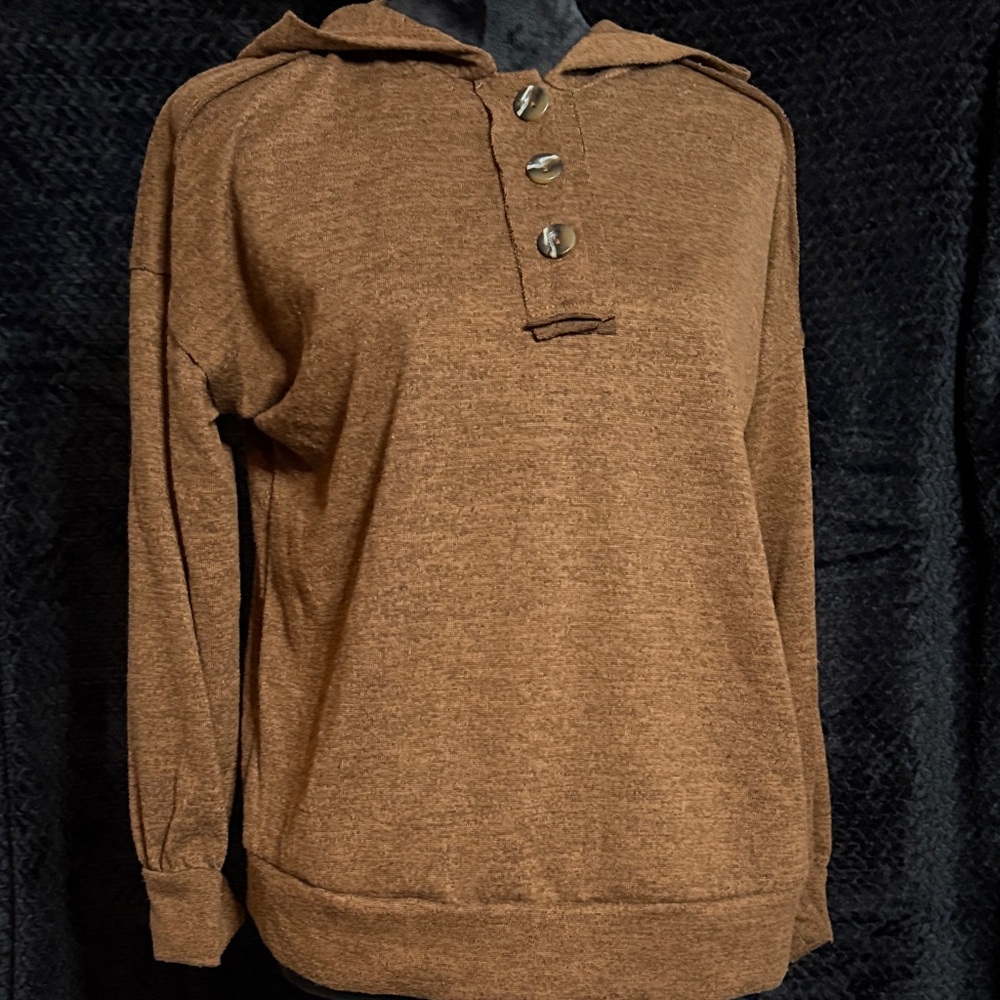 ANDREE BY UNIT Brown Cowl Neck Sweater with Button Accents